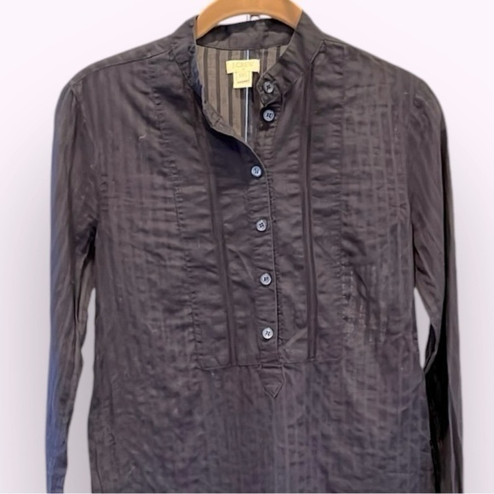 🇪🇸🐠J Crew Factory sheer blouse button placket mandarin collar navy blue XXS